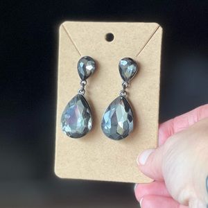 Crystal Teardrop Statement Earrings in Gunmetal
